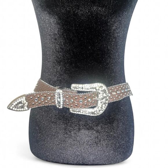 Women\'s Genuine Leather Snakeskin Rhinestone Western Belt SZ S/M